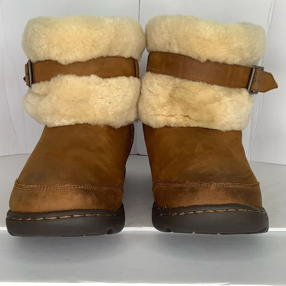 UGG Brielle Nubuck Brown Chestnut Shearling Leather Women Mid Calf Boots Sz 10